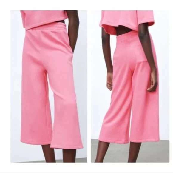 Zara Women's Wide Leg Cropped Soft Cotton Lined Casual Active Pants Sz: S - Picture 2 of 8
